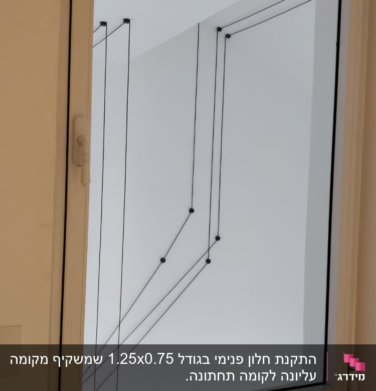 חלון אלומיניום עם מסגרת לבנה וקווים שחורים